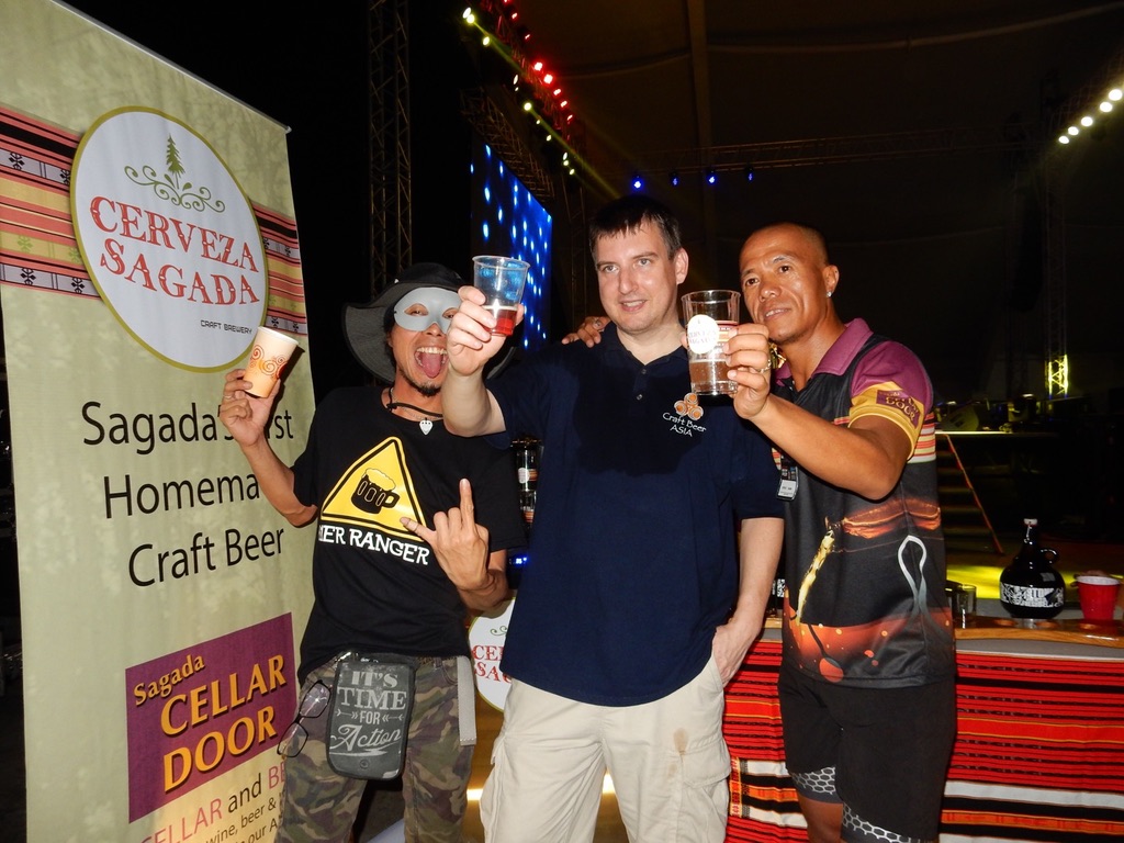 Rob wearing his Craft Beer Asia branded shirt with local brewers at the Cerveza Sagada festival stand